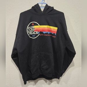 Gildan Black Hoodie with Yellow-Red-Blue Retro Stripe Graphic